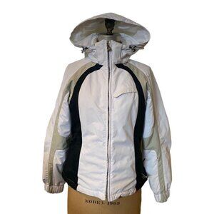 Womens NILS Puffer Ski Jacket Zip Off Hood Thinsulate Size 6 White Black